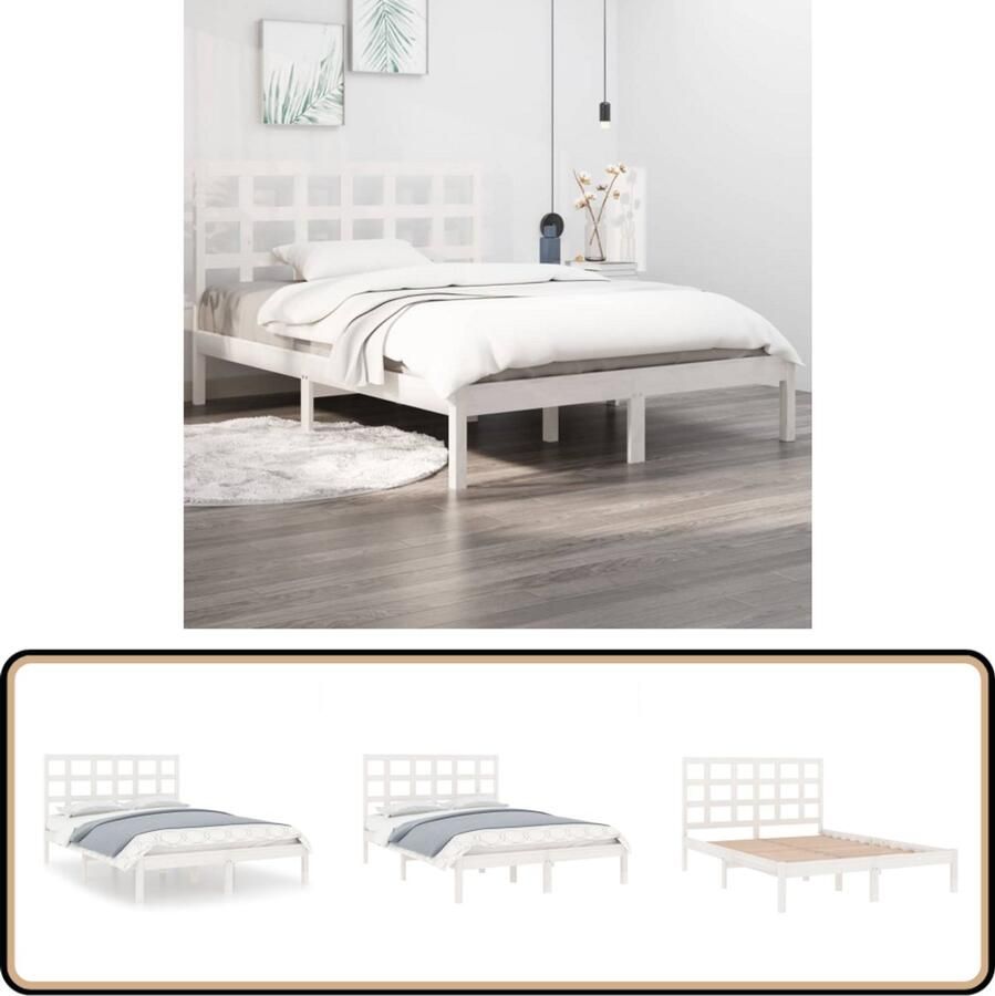 VidaXL Bedframe massief hout wit 140x190 cm Houten Bedframe Wit Bedframe Tweepersoons Bed 140x190 Grenenhout Bed