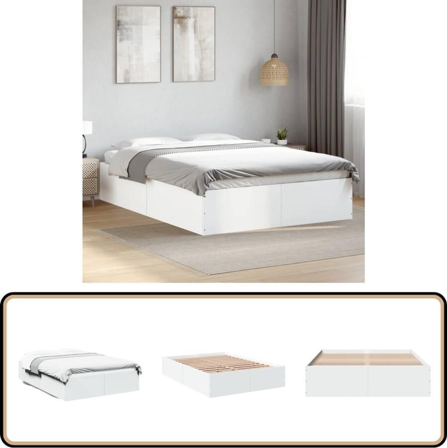 VidaXL Bedframe massief hout wit 140x190 cm