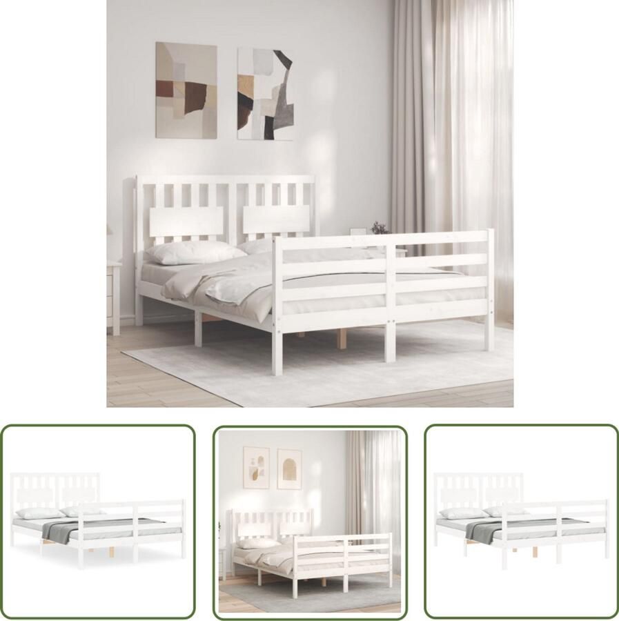 VidaXL Bedframe Massief Hout Wit 140x190 cm Massief Hout Bed Frame Wit Bed Frame Grenenhout Bed Frame Tweepersoons Bed Frame Eenpersoons Bed Frame Boxspring Bed Frame