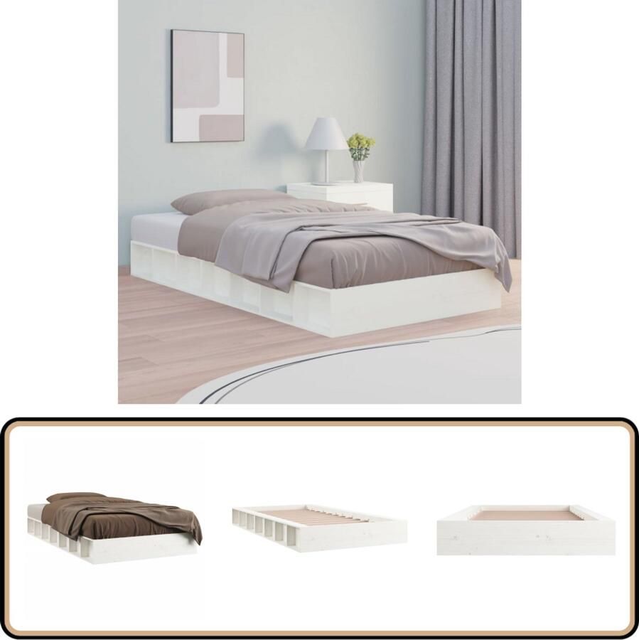 VidaXL Bedframe Massief Hout Wit 140x190 cm Massief Houten Bedframe Witte Bedframe Enkelpersoonlig Bed Ruim Besparend Bed Stabiele Bedframe