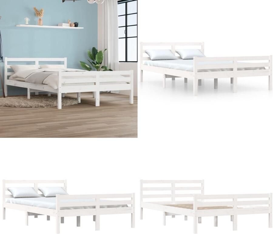 VidaXL Bedframe massief hout wit 140x200 cm Bedframe Bedframes Bed Bedbodem