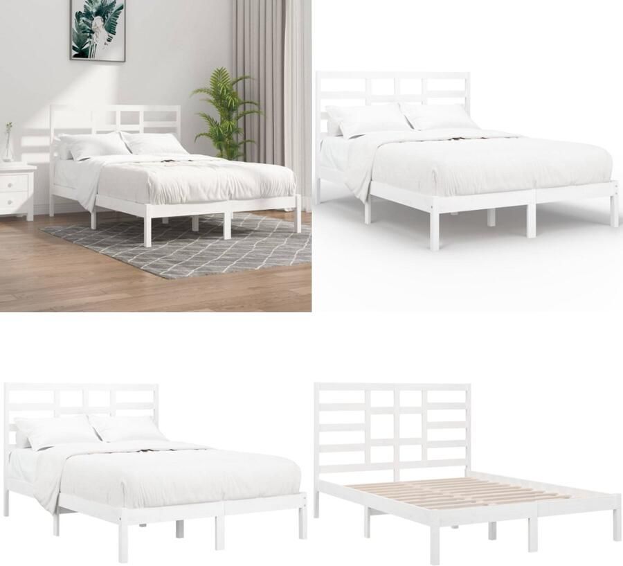 VidaXL Bedframe massief hout wit 140x200 cm Bedframe Bedframes Bed Bedbodem