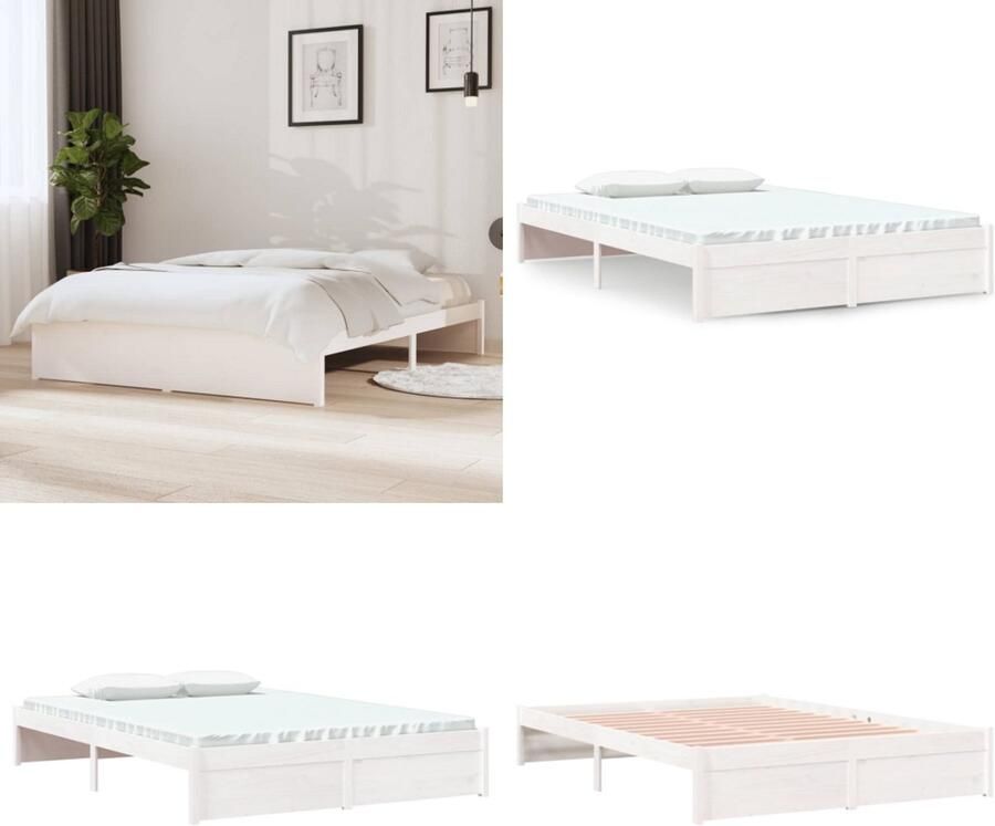 VidaXL Bedframe massief hout wit 140x200 cm Bedframe Bedframes Bed Bedbodem