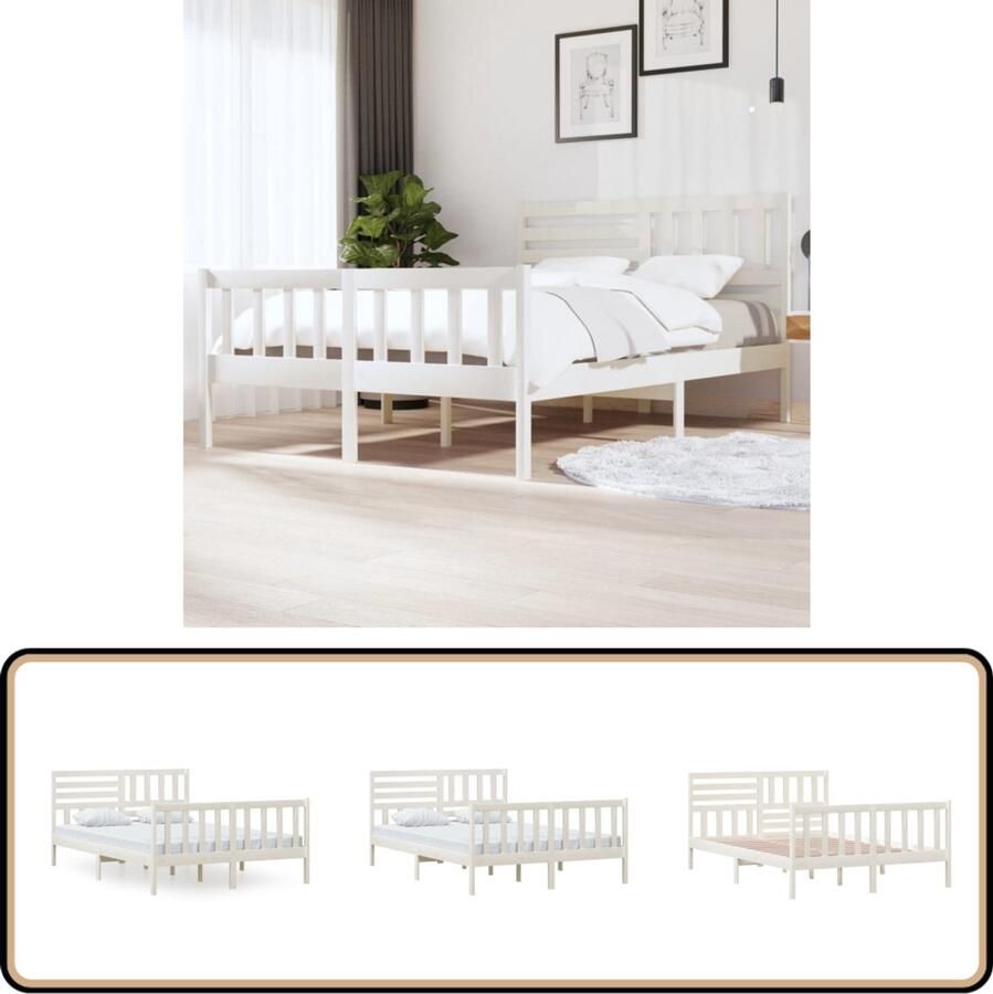 VidaXL Bedframe massief hout wit 140x200 cm Bedframe Grenenhout Bed Wit Bedframe Bed Met Hoofdeinde Slaapcomfort Massief Hout Bed King Size Bed Tweepersoonsbed