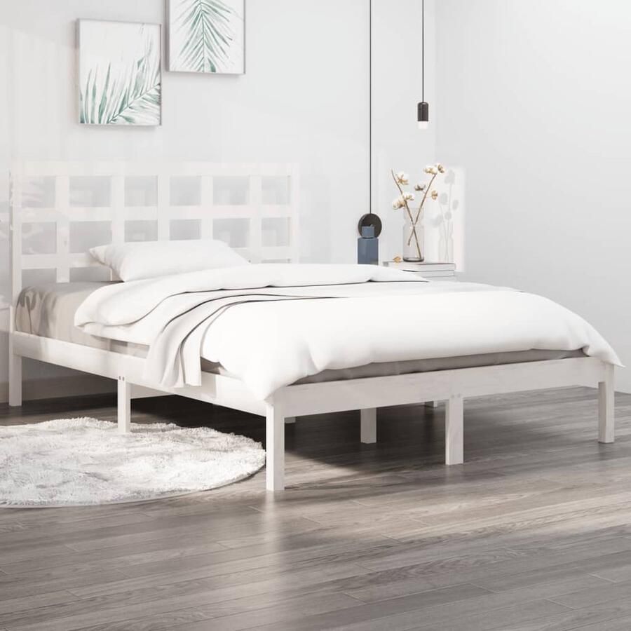VidaXL Bedframe Massief Hout Wit 140x200 cm Bedframe Grenenhouten Bed Witte Bed Boxspring Bed Slaapcomfort Hoofdbord Matratshouder Modern Bed Klassieke Bed - Foto 2