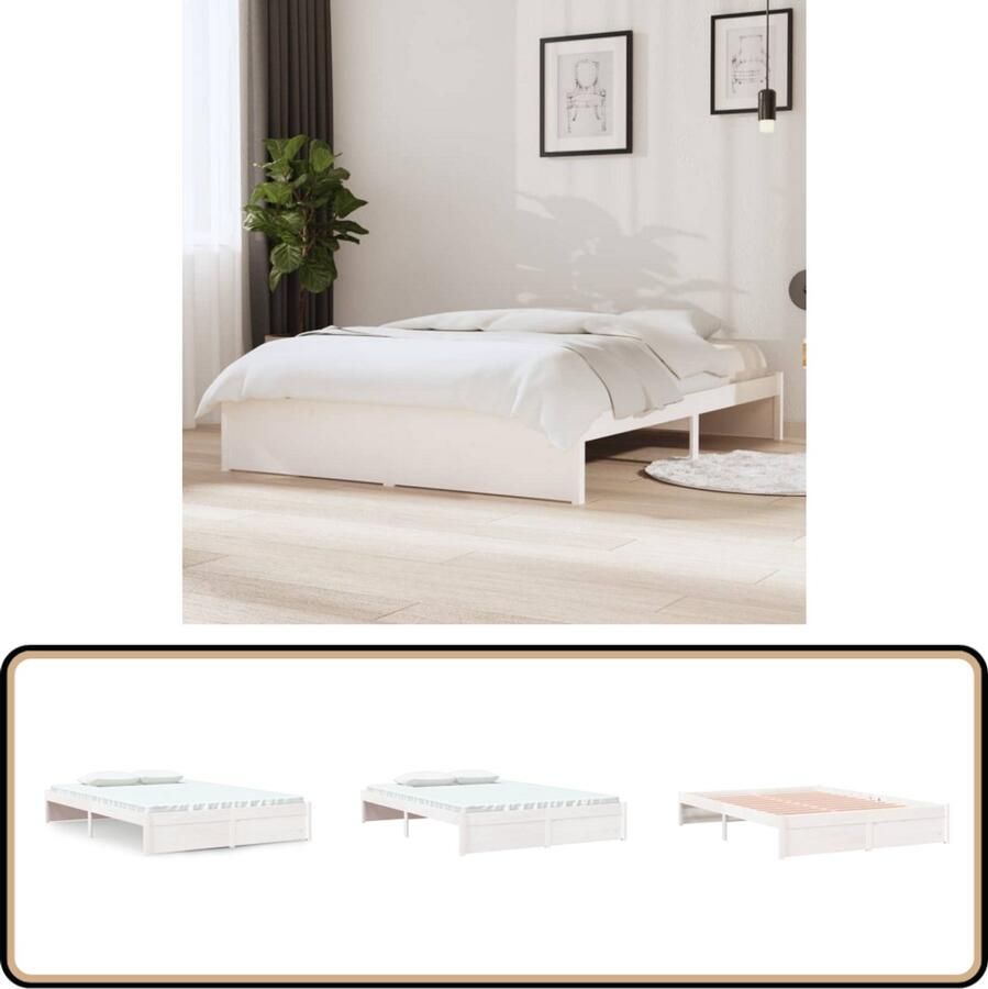 VidaXL Bedframe Massief Hout Wit 140x200 cm Houten Bedframe Tweepersoons Bed Modern Bed Wit Bed Frame Eucalyptus Bed Kopen