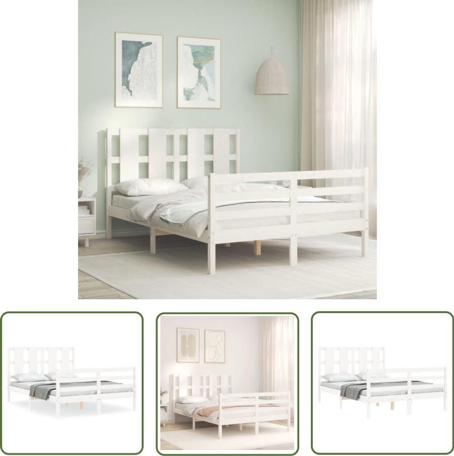 VidaXL Bedframe Massief Hout Wit 140x200 cm Massief Houten Bed Wit Bed Grenenhout Bed Boxspring Bed King Size Bed Twee Persoons Bed Slaapcomfort