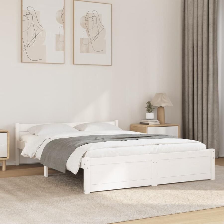 VidaXL Bedframe Massief Hout Wit 140x200 cm Modern Bedframe Houten Bed Slaapkamers Bed Kopen Design Bed Minimalistisch Bed Groot Bed Tweepersoonsbed - Foto 2