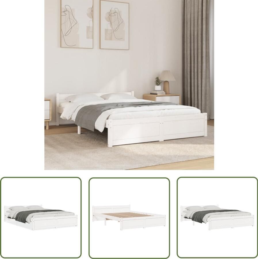 VidaXL Bedframe Massief Hout Wit 140x200 cm Modern Bedframe Houten Bed Slaapkamers Bed Kopen Design Bed Minimalistisch Bed Groot Bed Tweepersoonsbed
