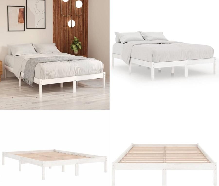 VidaXL Bedframe massief hout wit 150x200 cm Bedframe Bed Frame Bed Frames