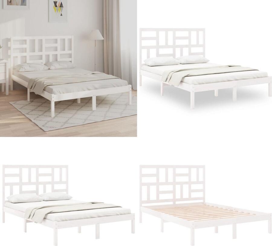 VidaXL Bedframe massief hout wit 150x200 cm Bedframe Bedframes Bed Bedbodem
