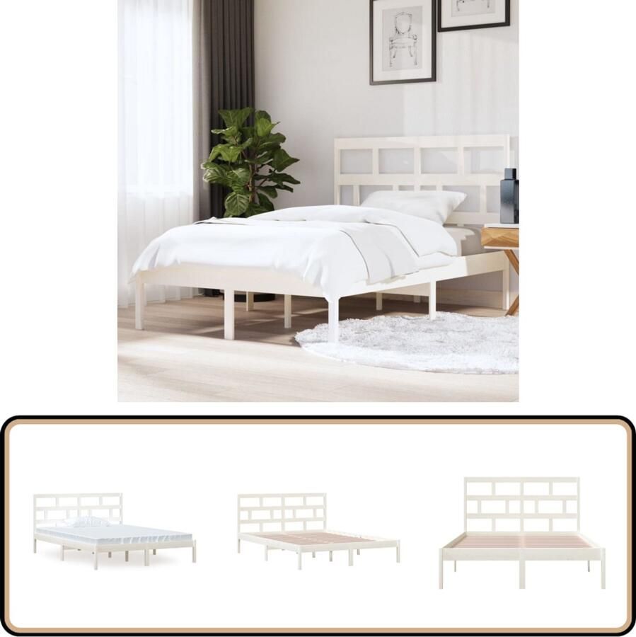 The Living Store Bedframe Massief grenenhout 150 x 200 cm Wit Houten Bed Frame Bed Frame Wit King Size Bed Frame Tweepersoons Bed Frame Modern Bed Frame