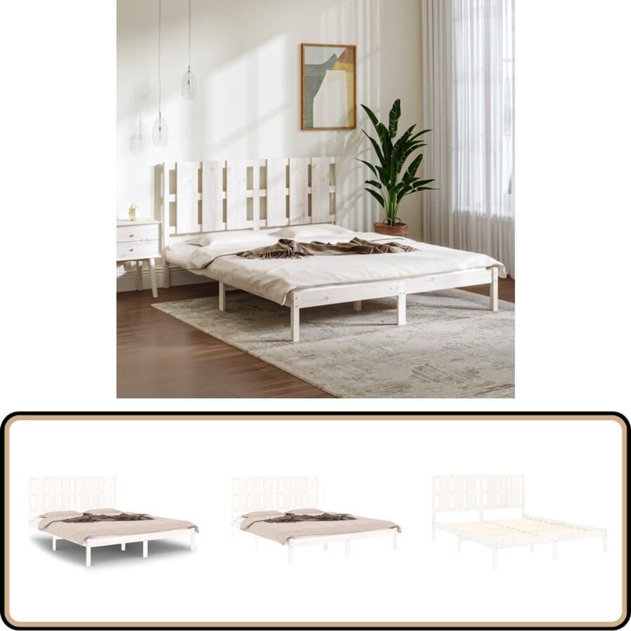 VidaXL Bedframe Massief Hout Wit 150x200 cm Houten Bed Frame Tweepersoons Bed Wit Bed Frame King Size Bed Modern Bed Frame