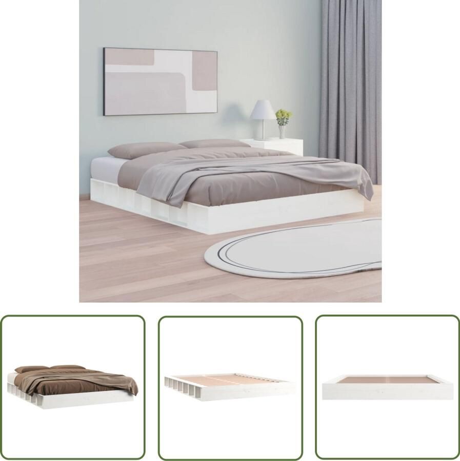 VidaXL Bedframe Massief Hout Wit 150x200 cm Massief Hout Bedframe Wit Bedframe Grenenhout Bedframe King Size Bedframe Stabiele Bedframe Ruim Besparende Bedframe
