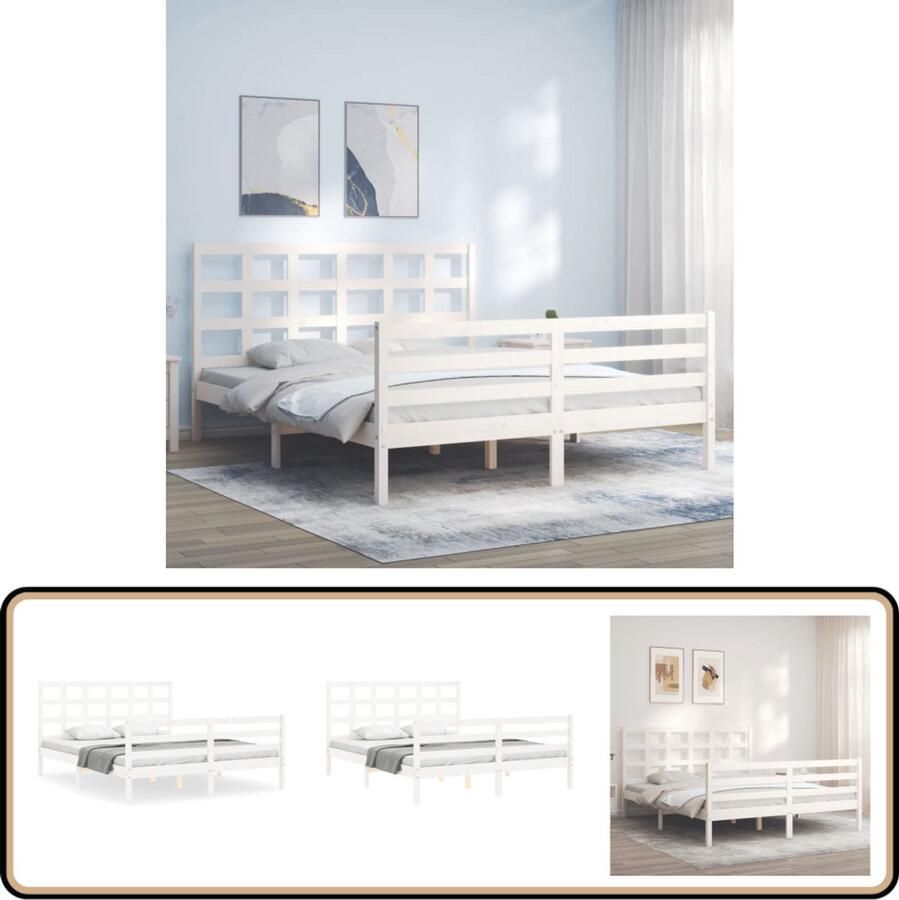 VidaXL Bedframe Massief Hout Wit 150x200 cm Massief Houten Bed Wit Bed Frame Tweepersoons Bed Houten Bed Frame King Size Bed