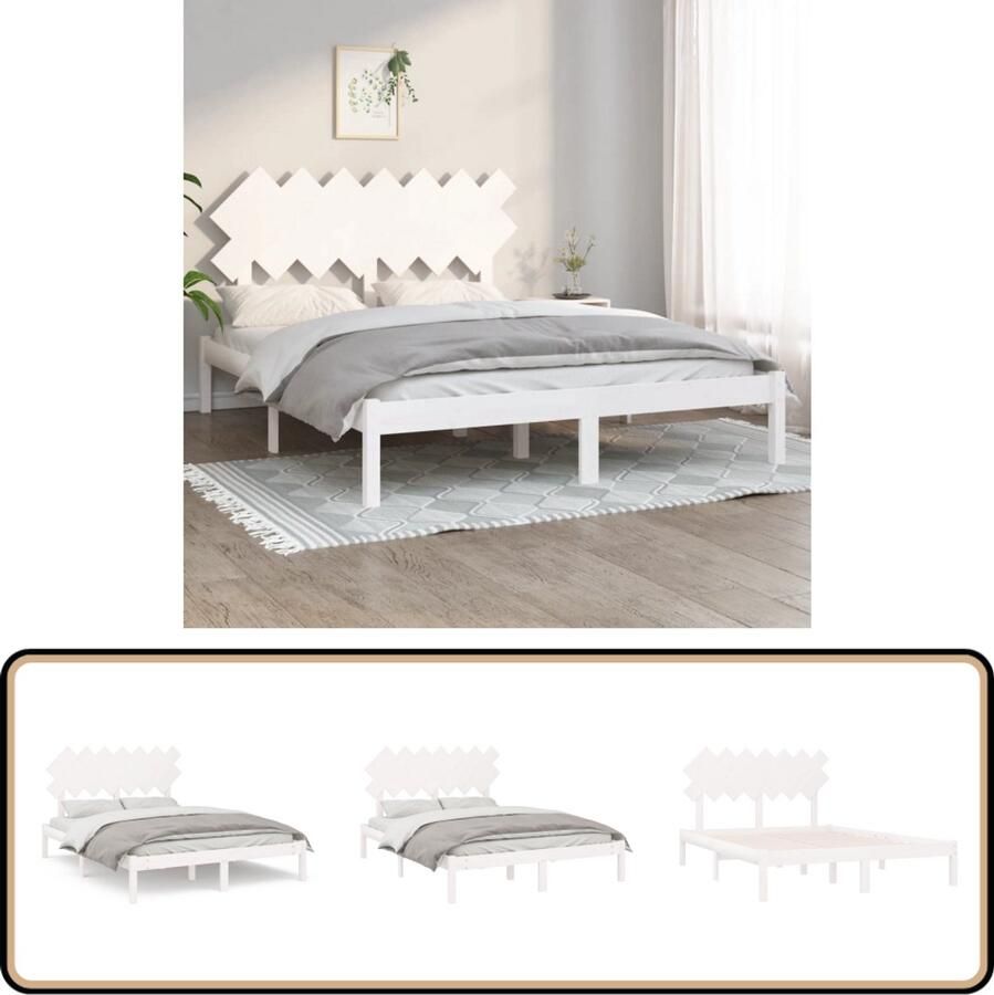 VidaXL Bedframe Massief hout Wit 150x200 cm Modern Bed Frame Houten Bedframe King Size Bed Tweepersoons Bed Witte Bedframe