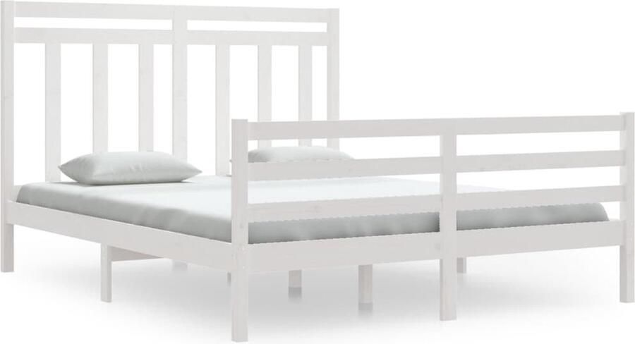 VidaXL Bedframe massief hout Wit 160x200 cm Bed Frame Tweepersoons Bed Houten Bed Witte Bed Massief Grenenhout Comfortabel Bed Luxe Bed Bedroom Furniture - Foto 2