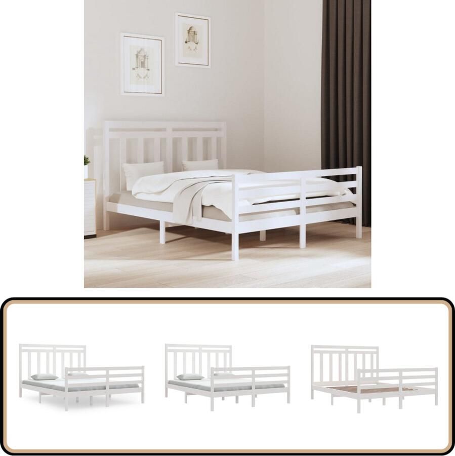 VidaXL Bedframe massief hout Wit 160x200 cm Bed Frame Tweepersoons Bed Houten Bed Witte Bed Massief Grenenhout Comfortabel Bed Luxe Bed Bedroom Furniture