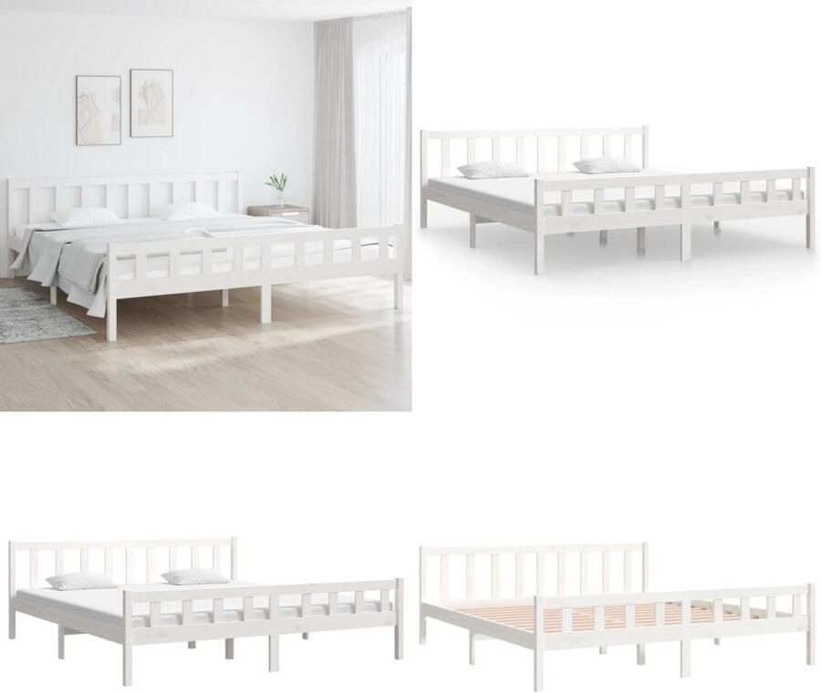 VidaXL Bedframe massief hout wit 160x200 cm Bedframe Bedframes Tweepersoonsbed Bed