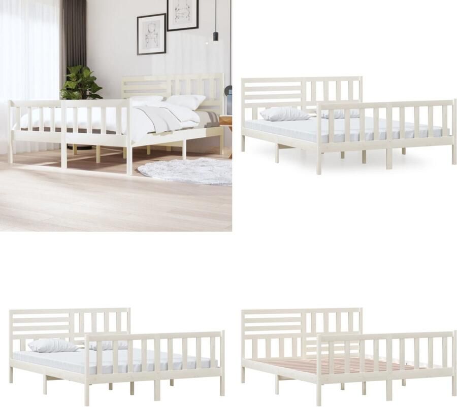 VidaXL Bedframe massief hout wit 160x200 cm Bedframe Bedframes Tweepersoonsbed Bed