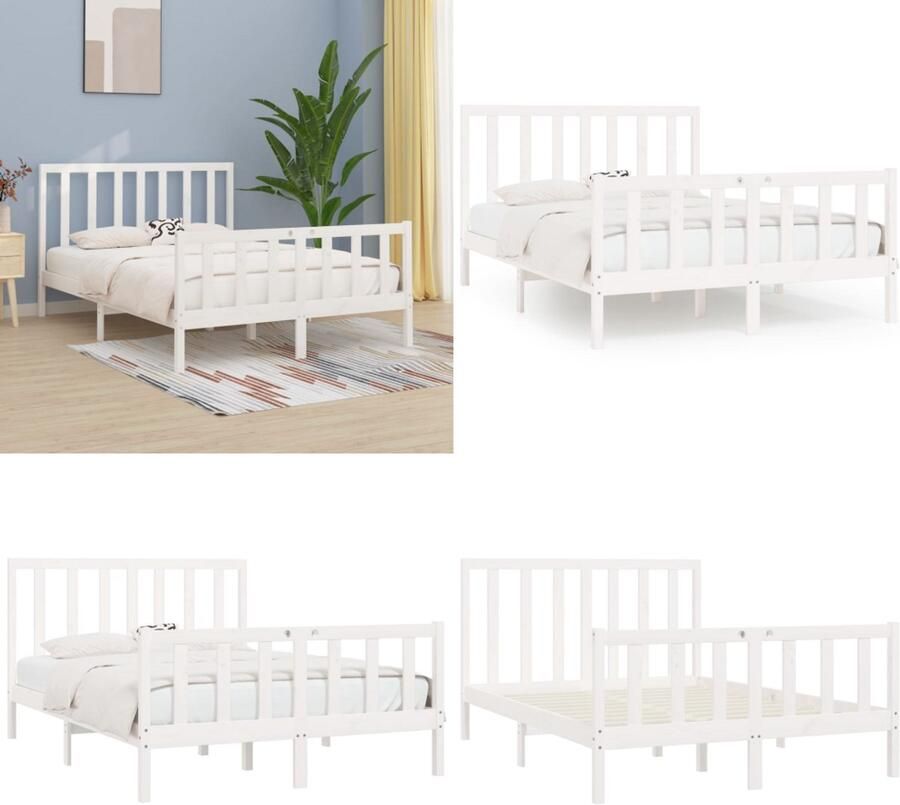 VidaXL Bedframe massief hout wit 160x200 cm Bedframe Bedframes Tweepersoonsbed Bed