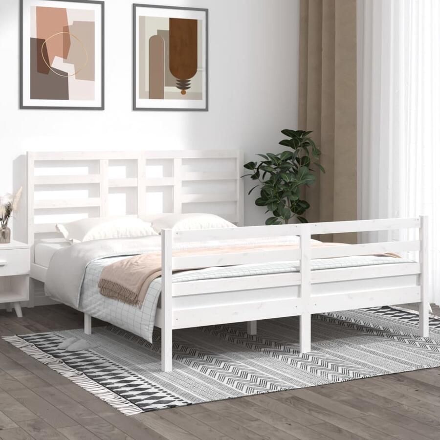 VidaXL Bedframe Massief Hout Wit 160x200 cm Houten Bedframe Bedsteun Tweepersoonsbed Massief Grenenhout Wit Bed Slaapkamer Meubels Boxspring Bed King Size Bed - Foto 2