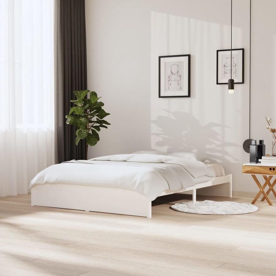 VidaXL Bedframe Massief Hout Wit 160x200 cm Houten Bedframe Modern Bedframe Tweepersoons Bed Witte Bedframe 160x200 Slaapkamers Meubilair - Foto 2