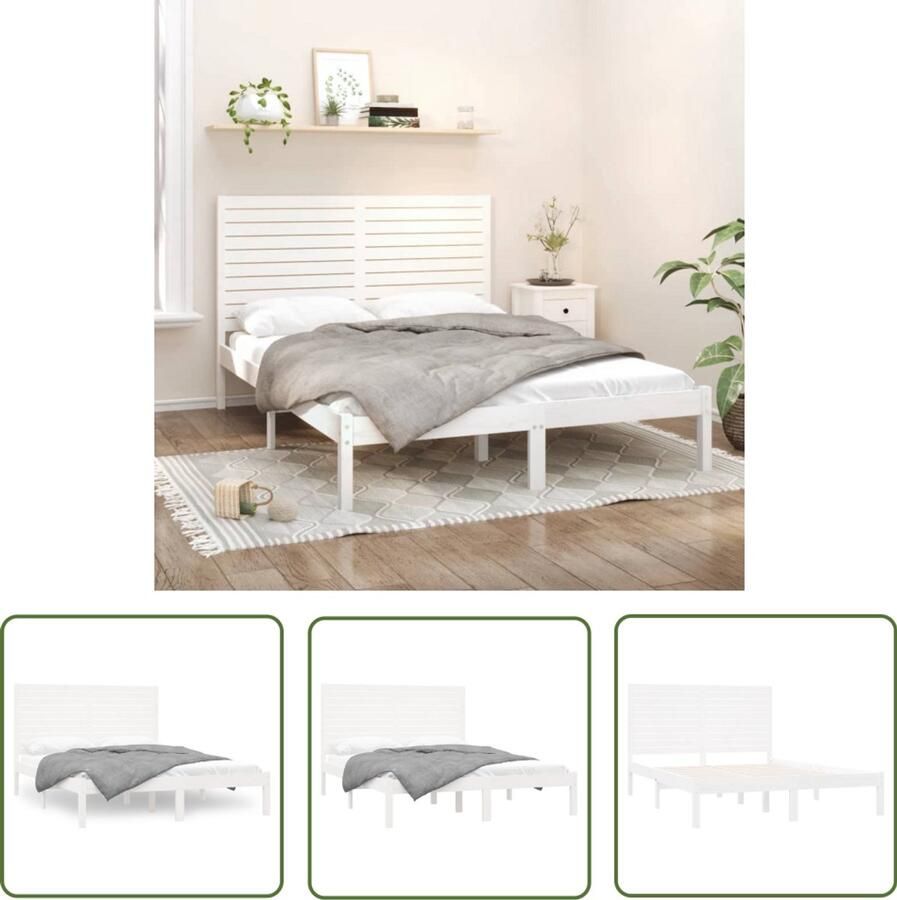 VidaXL Bedframe Massief Hout Wit 160x200 cm Houten Bedframe Tweepersoons Bed Massief Hout Bed Witte Bedbank Bed Bodemoppervlak