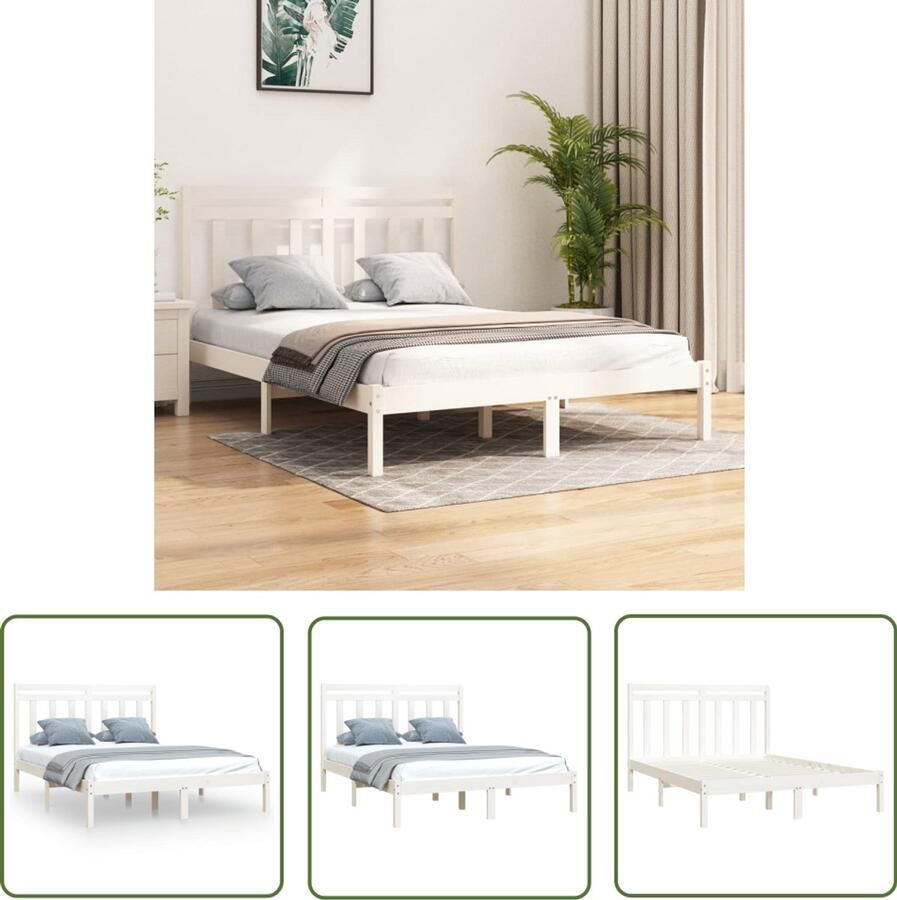 VidaXL Bedframe Massief Hout Wit 160x200 cm Houten Bedframe Tweepersoons Bed Wit Bedframe 160x200 Massief Grenenhout Comfortabel Bed Stevige Bedbodems