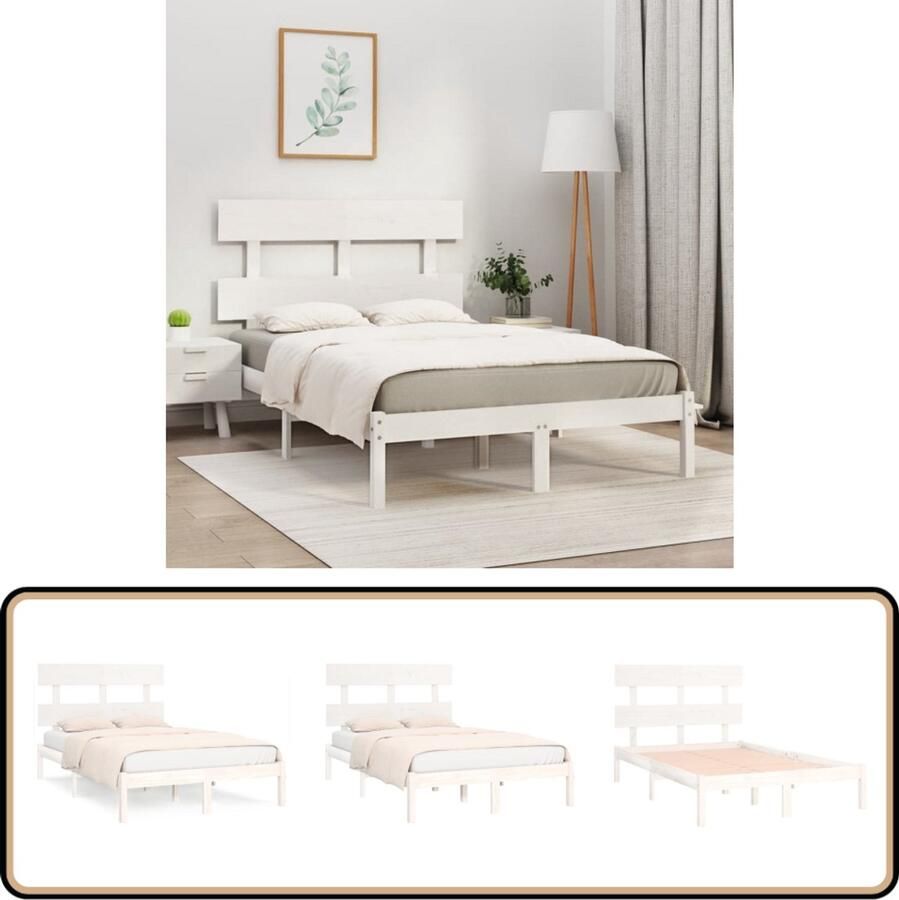 VidaXL Bedframe Massief Hout Wit 160x200 cm Houten Bedframe Tweepersoonsbed Wit Bedframe Massief Hout Grenenhout Bedframe Hoofdbord Slaapkamers