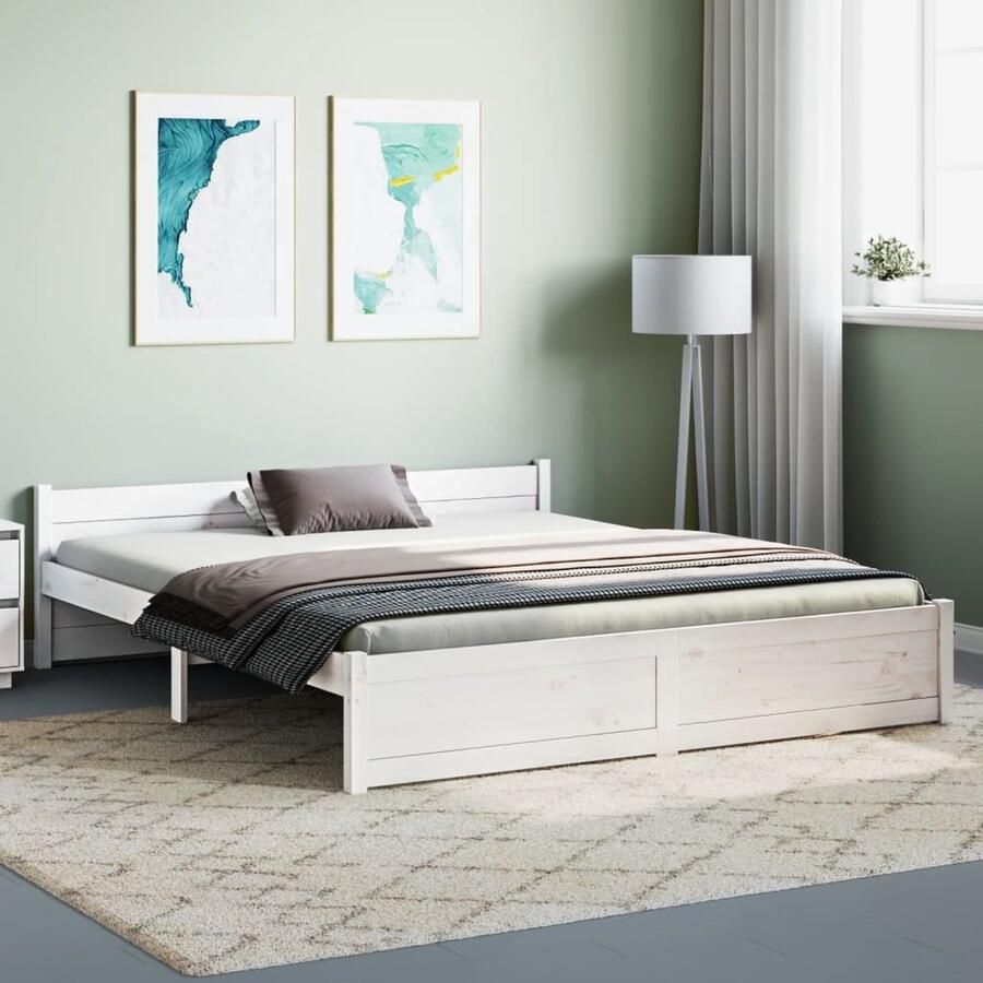 VidaXL Bedframe Massief Hout Wit 160x200 cm Houten Bedframe Wit Bedframe 160x200 Stabiele Bedstelling Comfortabele Hoofdeinde - Foto 2
