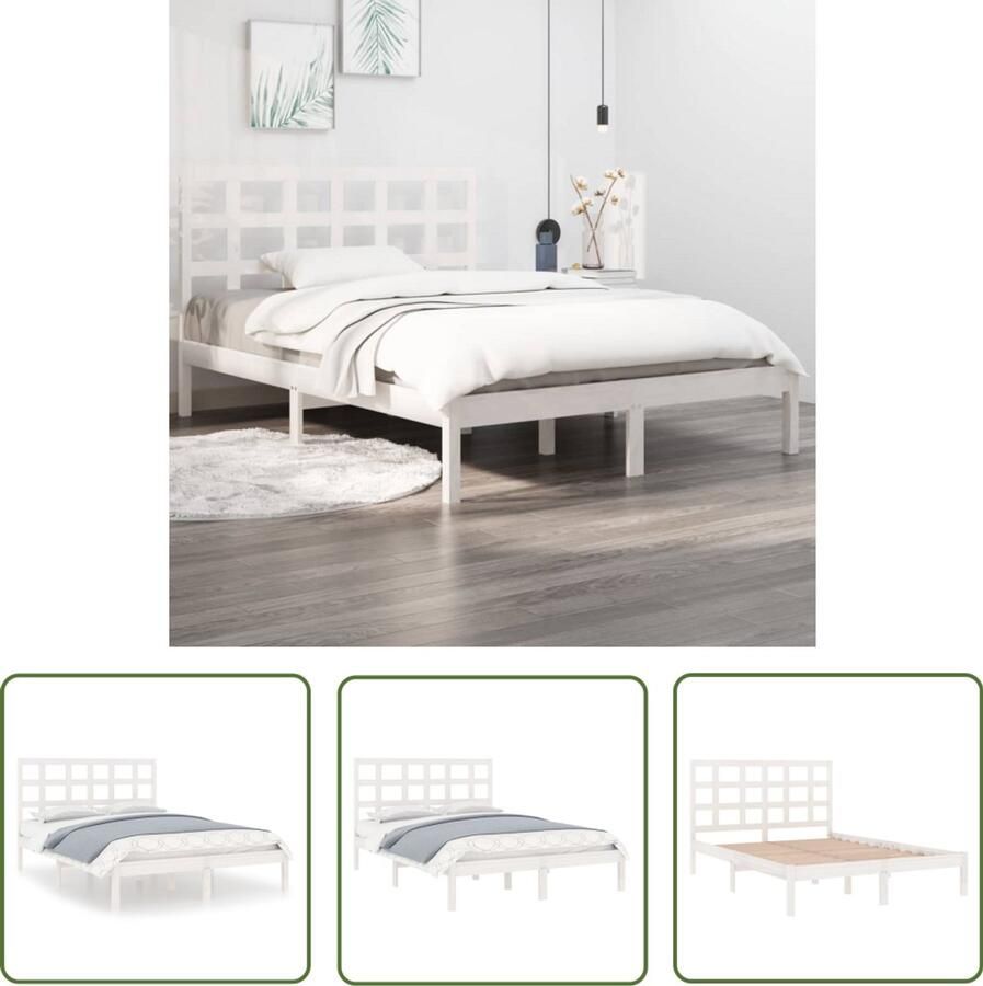VidaXL Bedframe Massief Hout Wit 160x200 cm Klassieke Bedframe Houten Bed Tweepersoonsbed Wit Bedframe Met Hoofdeinde Grenenhouten Bed Stevige Bedframe