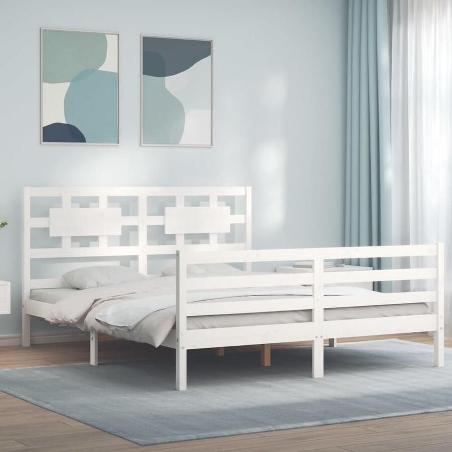 VidaXL Bedframe Massief Hout Wit 160x200 cm Massief Grenenhouten Bed Wit Bed Frame Bed Met Hoofdeind Boxspring Bed Tweepersoons Bed Slaapcomfort - Foto 2
