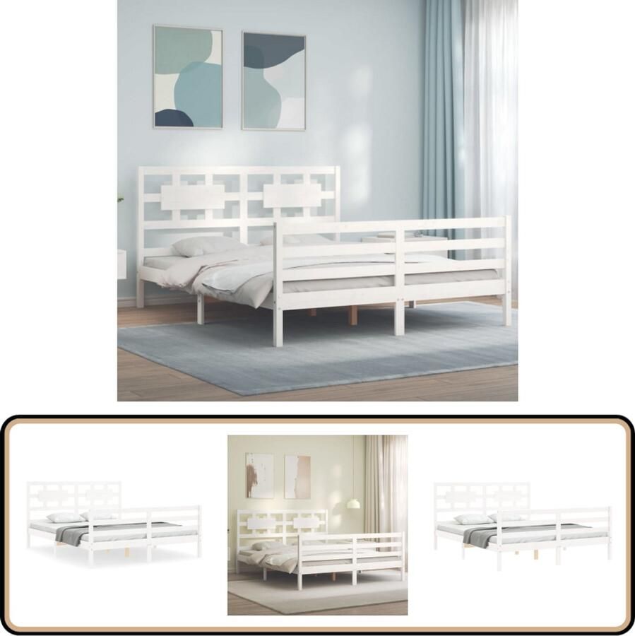 VidaXL Bedframe Massief Hout Wit 160x200 cm Massief Grenenhouten Bed Wit Bed Frame Bed Met Hoofdeind Boxspring Bed Tweepersoons Bed Slaapcomfort