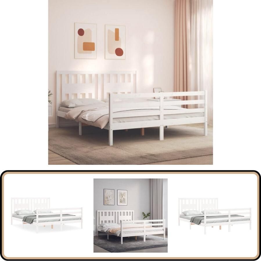 VidaXL Bedframe Massief Hout Wit 160x200 cm Massief Hout Bed Grenenhouten Bed Tweepersoons Bed Wit Bed Slaapkamer Meubels