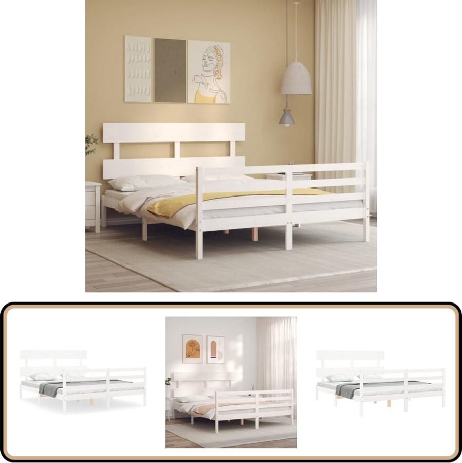 VidaXL Bedframe Massief Hout Wit 160x200 cm Massief Houten Bed Frame Tweepersoons Bed Witte Bed Frame Hoofd Bord Bed Frame Kopen Slaapkamer Meubels