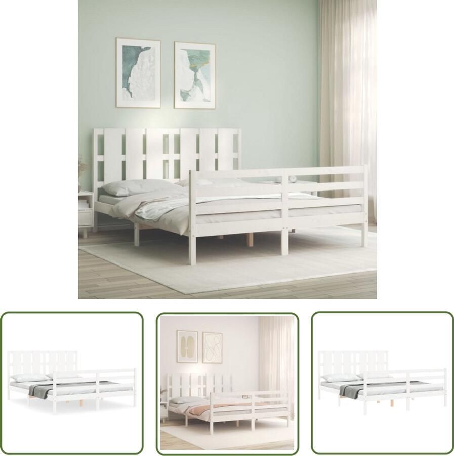 VidaXL Bedframe Massief hout Wit 160x200 cm Massief Houten Bed Frame Tweepersoons Bed Witte Bed Frame Hoofd- En Voetbord Grenenhout Bed Slaapcomfort