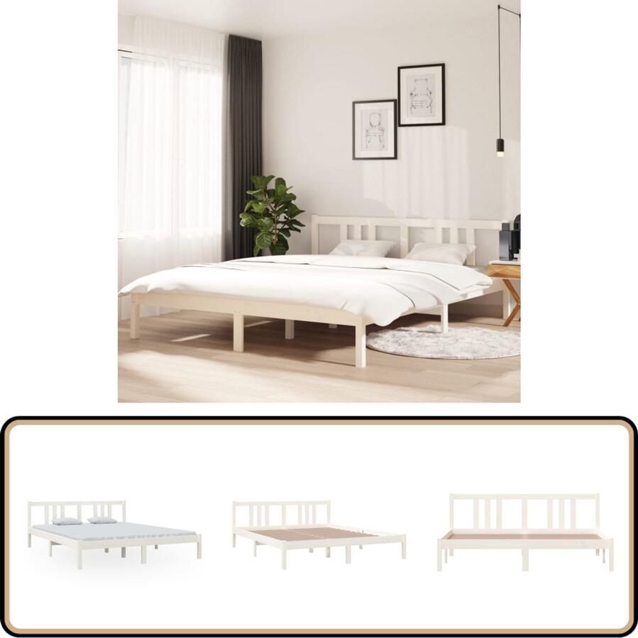 VidaXL Bedframe Massief Hout Wit 160x200 cm Massief Houten Bedframe Grenenhouten Bed Wit Bedframe 160x200 Stabiel Bedframe Comfortabel Hoofdeinde