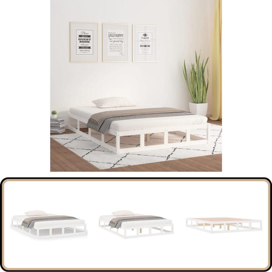 VidaXL Bedframe Massief Hout Wit 160x200 cm Modern Bedframe Houten Bed Tweepersoons Bed Wit Bedframe Grenenhout Bedframe 160x200