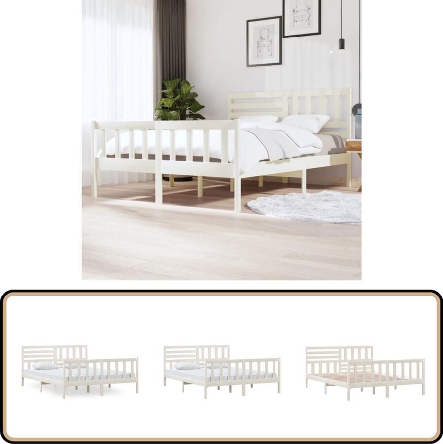 VidaXL Bedframe Massief Hout Wit 160x200 cm Slaapcomfort Bedframe Tweepersoonsbed Houten Bed Witte Bed Massief Grenenhout