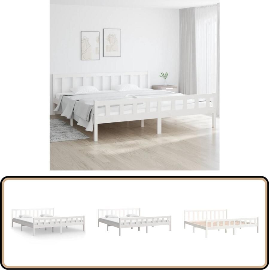 VidaXL Bedframe Massief Hout Wit 160x200 cm Slaapcomfort Tweepersoonsbed Bedframe Massief Hout Witte Bedbank