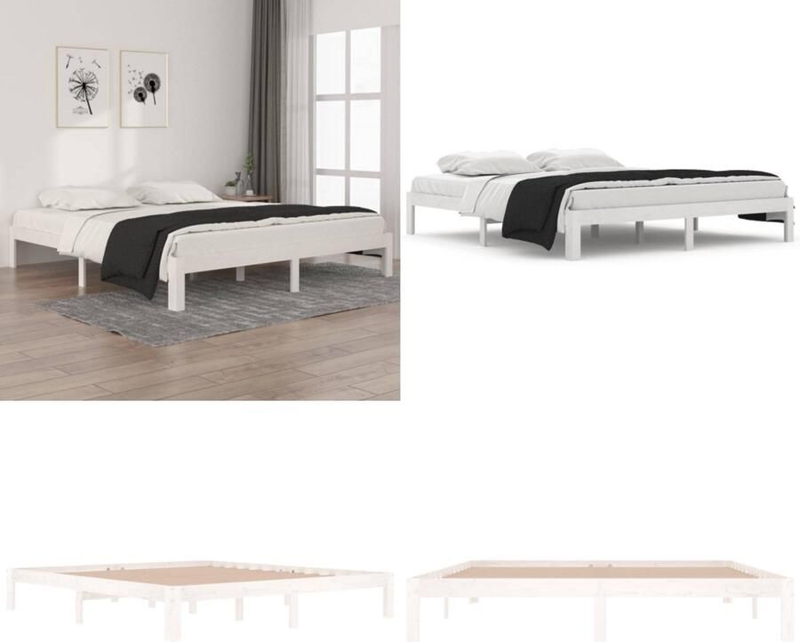 VidaXL Bedframe massief hout wit 180x200 cm Bedframe Bedframes Bed Bedbodem - Foto 8