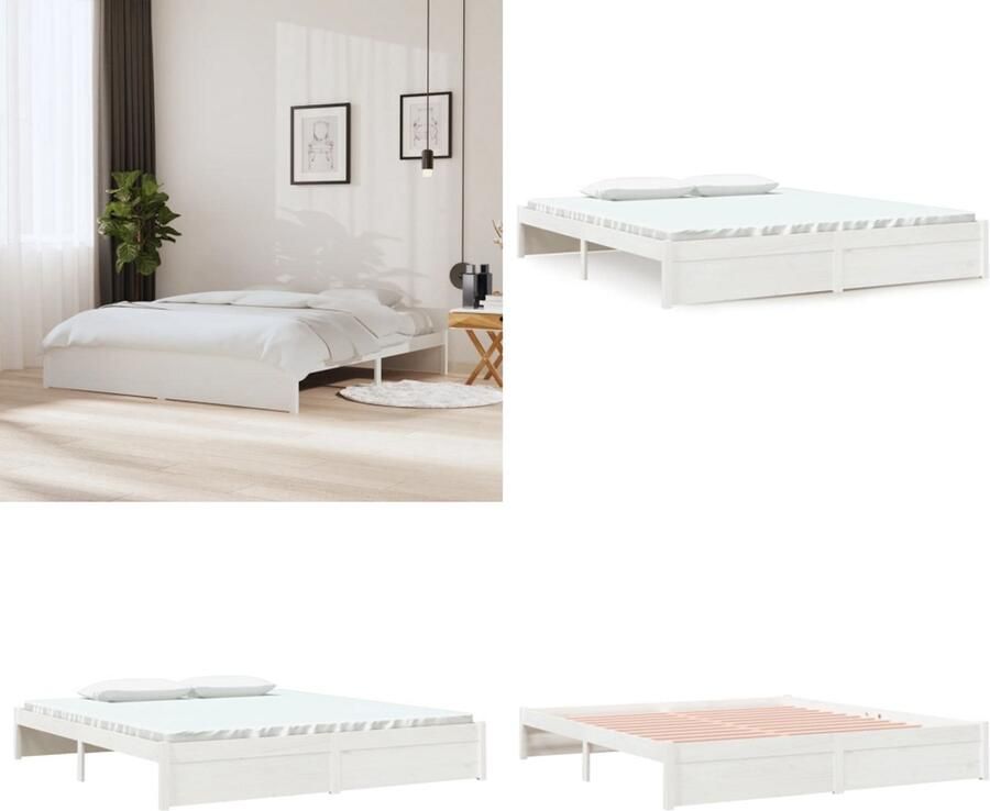 VidaXL Bedframe massief hout wit 180x200 cm Bedframe Bedframes Bed Bedbodem