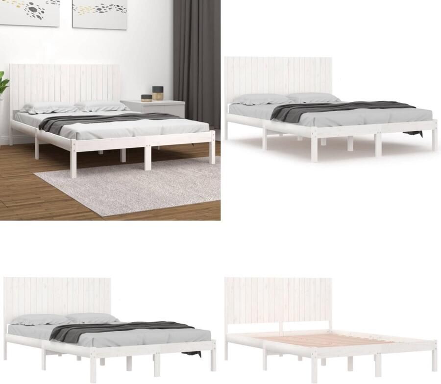 VidaXL Bedframe massief hout wit 180x200 cm Bedframe Bedframes Bed Bedbodem