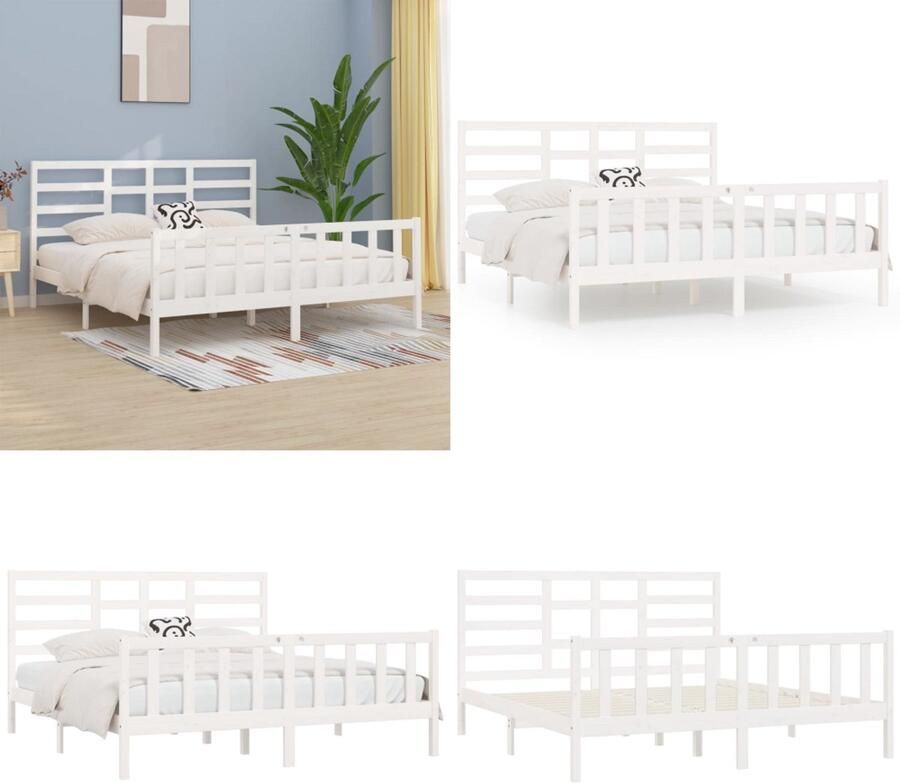 VidaXL Bedframe massief hout wit 180x200 cm Bedframe Bedframes Bed Bedbodem