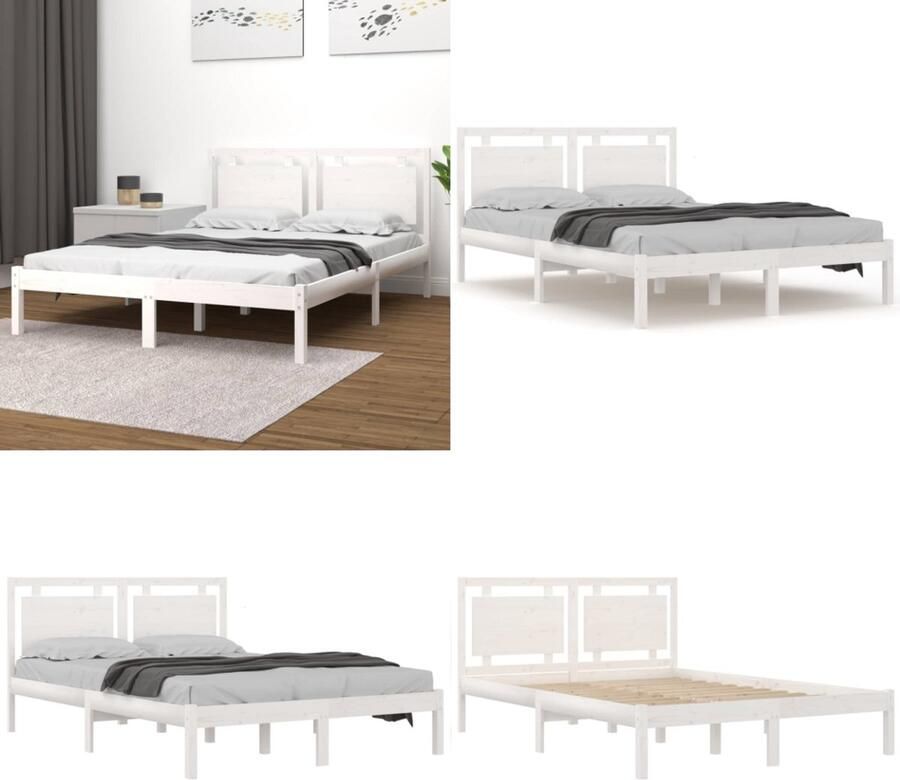 The Living Store Bedframe Grenenhout 195.5 x 125.5 x 31 cm Wit Houten Bedframe Grenenhout Massief Hout Bed Enkel Bed Tweepersoonsbed - Foto 5