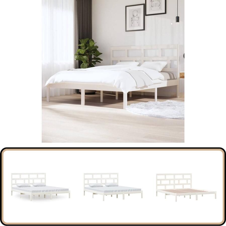 VidaXL Bedframe Massief Hout Wit 180x200 cm Houten Bed Frame Wit Bed Frame King Size Bed Frame Bed Frame 180x200 Modern Bed Frame