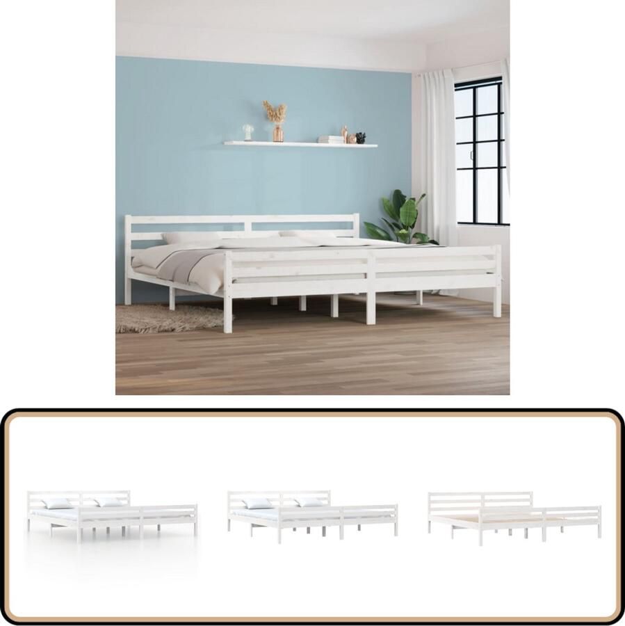 VidaXL Bedframe Massief Hout Wit 180x200 cm Houten Bedframe Massief Grenenhout Bedframe Wit King Size Bed Tweepersoons Bed