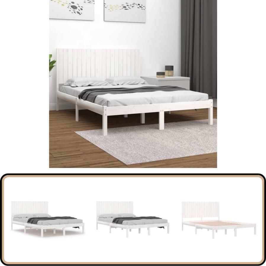 VidaXL Bedframe Massief Hout Wit 180x200 cm Houten Bedframe Modern Bedframe King Size Bedframe Witte Bedframe Kopen
