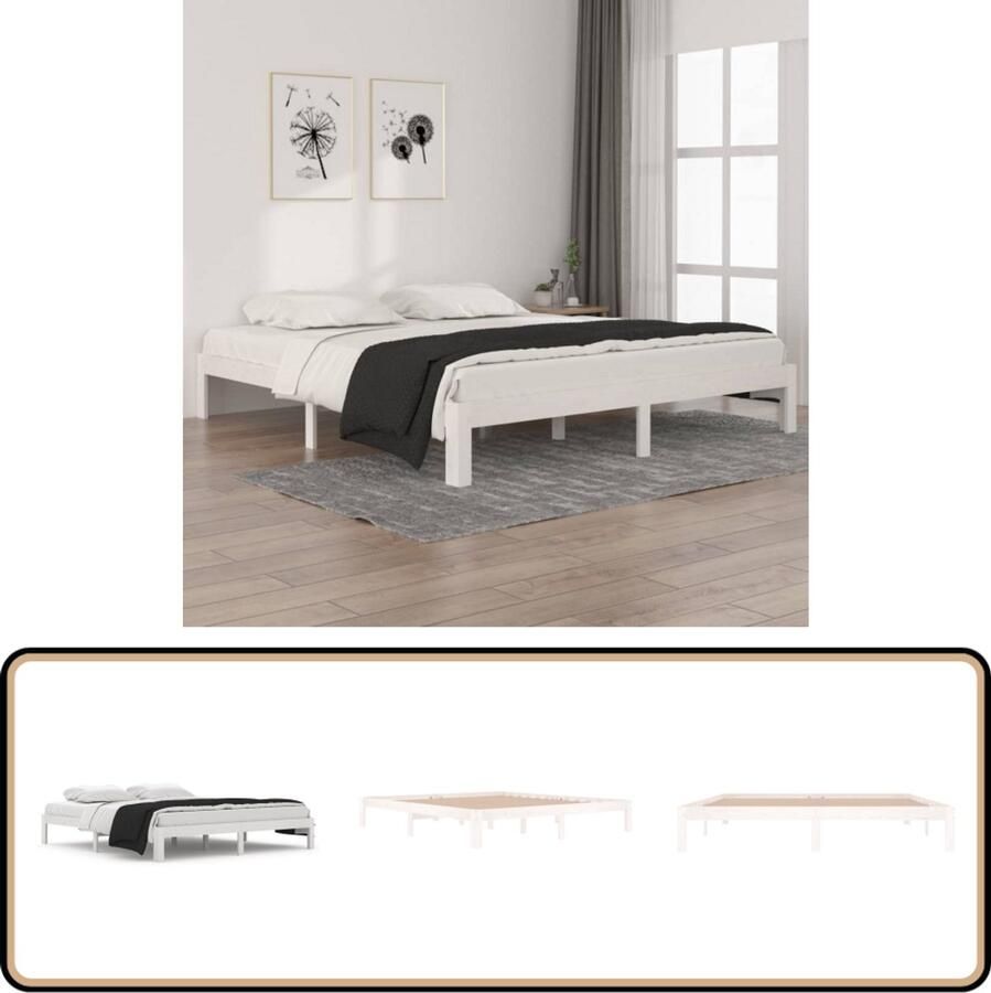 VidaXL Bedframe Massief Hout Wit 180x200 cm Houten Bedframe Super King Bed Wit Bedframe Massief Grenenhout Bed Kopen